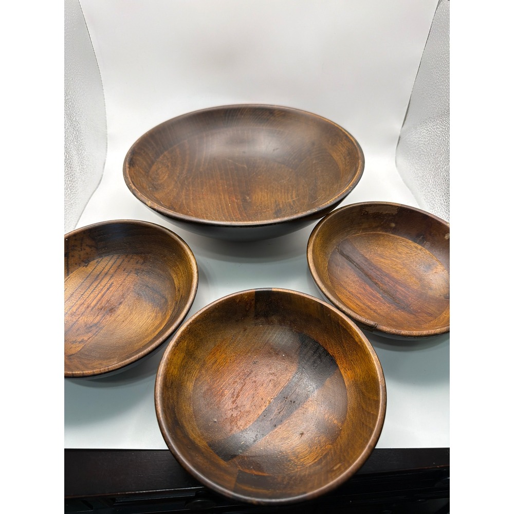 Vintage Himark Wooden Salad Bowl Set 4pc Serving Individual Bowls Taiwan Brown